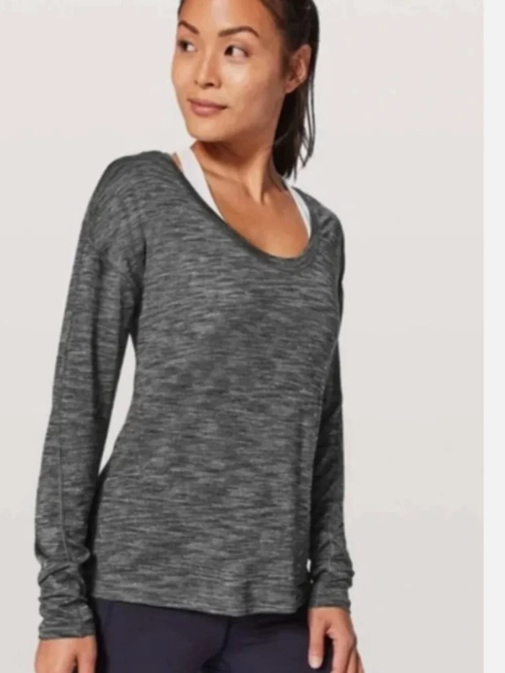 LULULEMON MEANT TO MOVE HEATHERED BLACK LS ATHLEISURE TOP SIZE 8